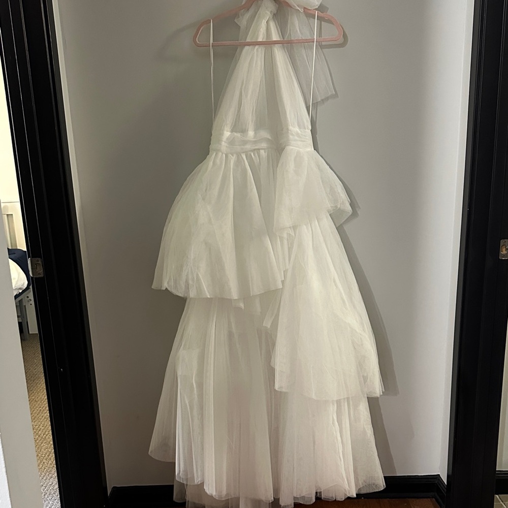 Fashion Nova White Backless halter high Dress